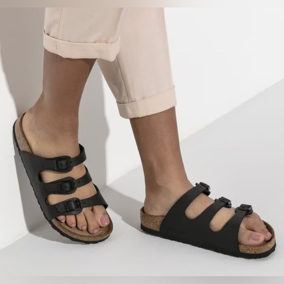 Birkenstock Florida Birko Flor Soft Footbed - Black sandals women’s  size 9 - Picture 1 of 11